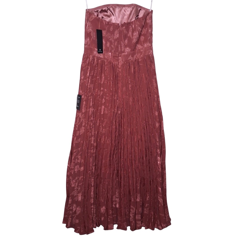 NWT Lulus Perfectly Stunning Rusty Rose Jacquard Strapless Midi Dress S Pleated - Picture 6 of 10